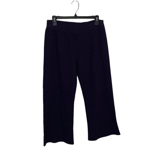 Anthropologie Beatrice B Italia Navy Blue Wool Knit Wide Leg Pants 8 - Picture 1 of 5